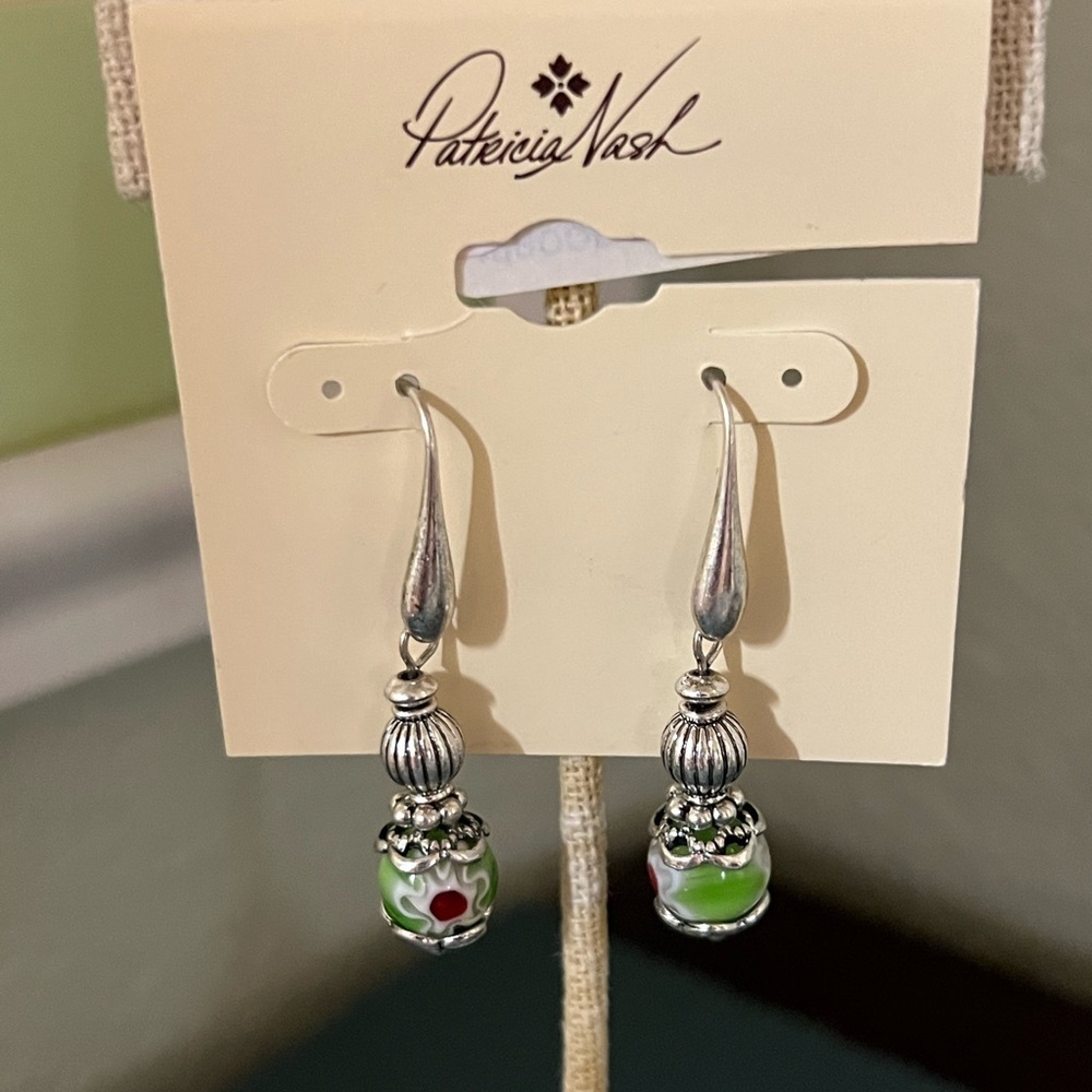 NWT Patricia Nash Silver Earrings with Green and Red Accents #PNER